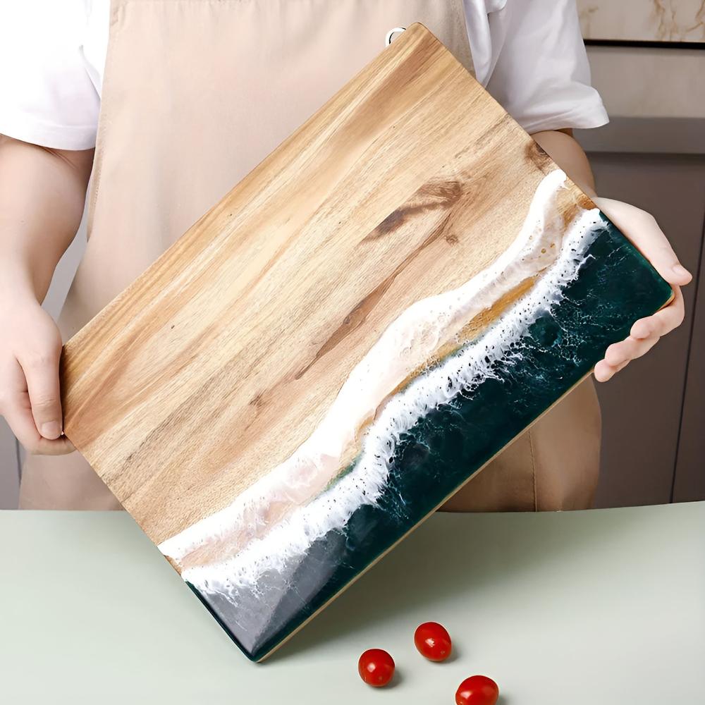Coastal Charm Acacia Wood Cutting Board with Resin Art