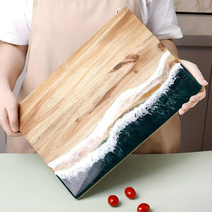 Coastal Charm Acacia Wood Cutting Board with Resin Art