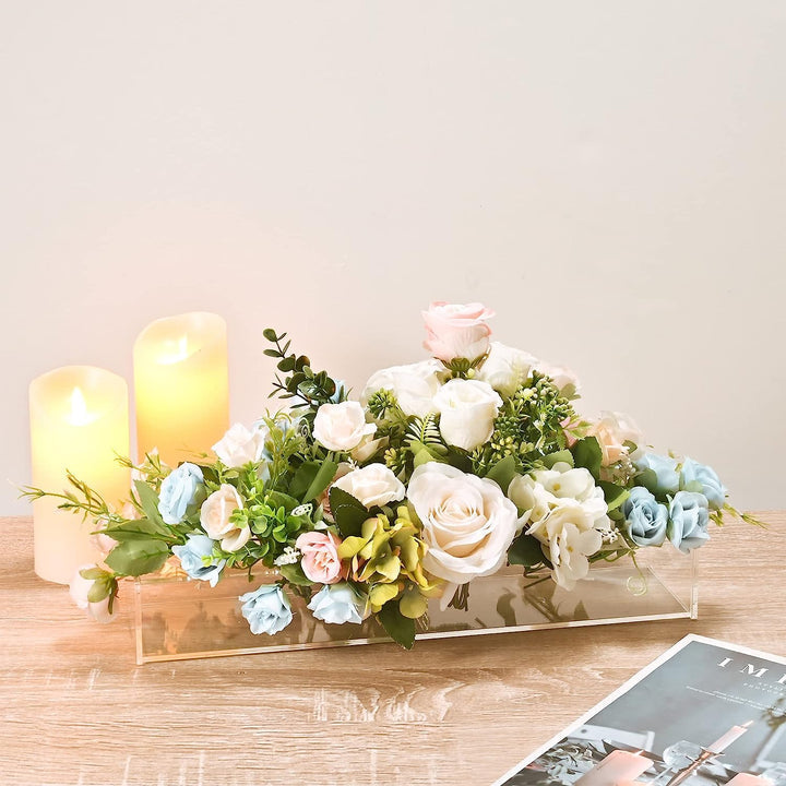 Floating Floral Display with Stem Holder | Clear Acrylic Vase for 12, 16, or 22 Stems | Optional LED Lighting