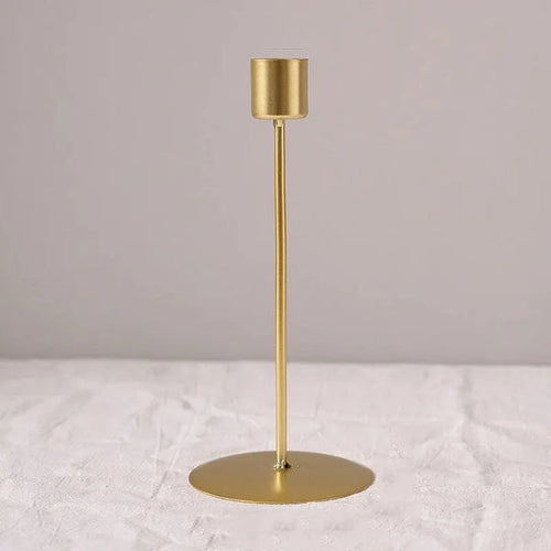 Nordic Style Metal Candlestick with Curved Stem in Gold for Taper Candles - 15.5 cm (6.1 in) Table and Shelf Decor
