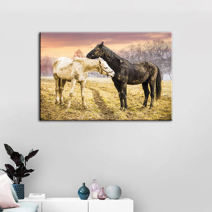 Canvas Art Print of Black and White Horses for Wall Decor