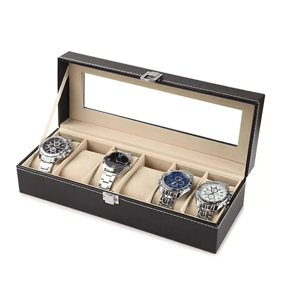 Elegant Leather Watch Display Case with 6 or 12 Slots