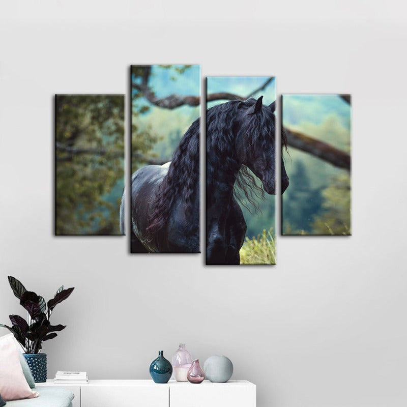 Majestic Equine Forest Scene - Four-Piece Canvas Art