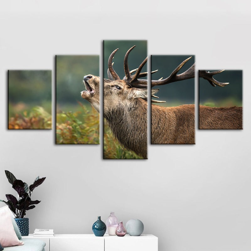 Serene Elk Scene - 5 Piece Canvas Art for Tranquil Spaces