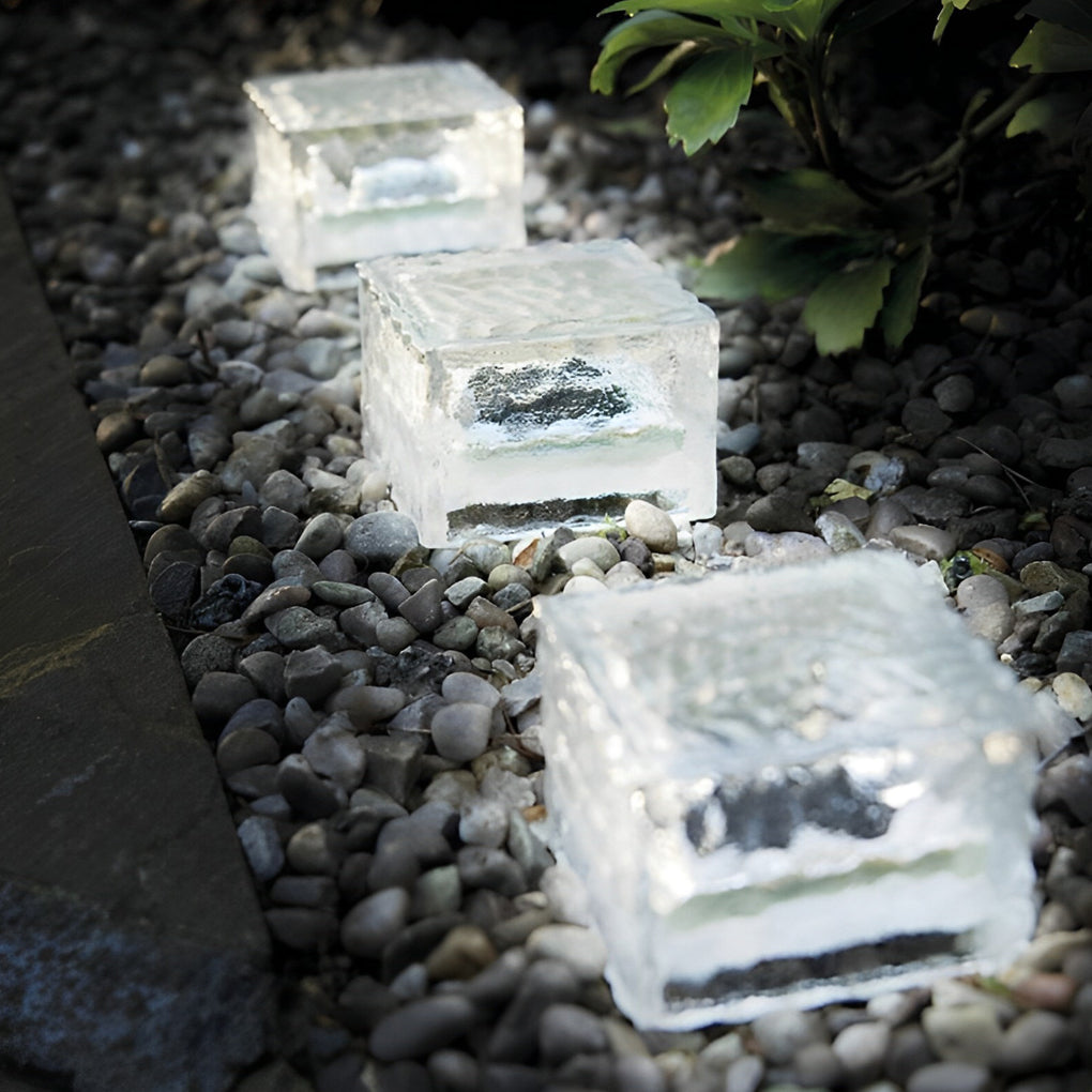 Modern Solar Outdoor Step Lights with Colourful Ice Cube Design - Set of 2