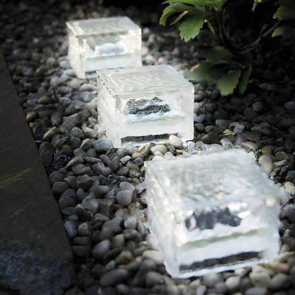 Modern Solar Outdoor Step Lights with Colourful Ice Cube Design - Set of 2