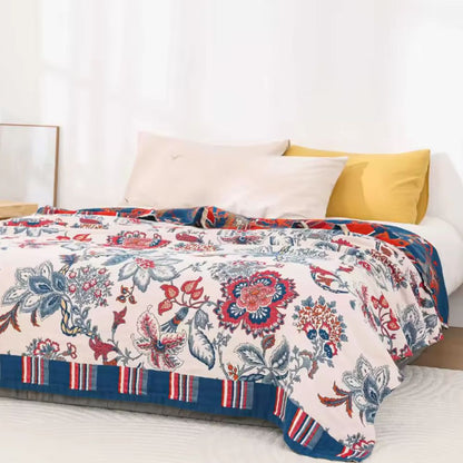 Charming Floral Cotton Throw Blanket for Cozy Comfort