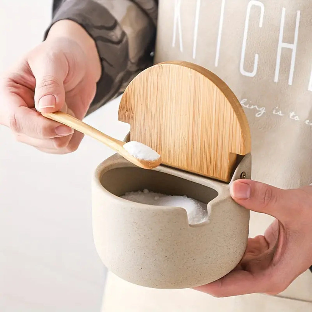 Elegant Bamboo and Ceramic Spice Storage Duo