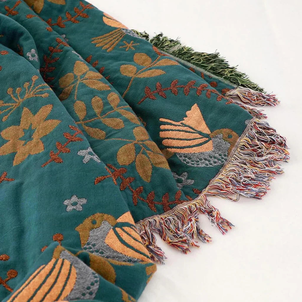 Reversible Scandinavian Blanket with Bird Pattern