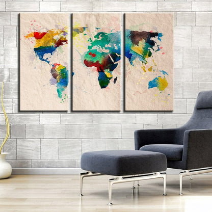 Colorful Abstract World Map Canvas Art Set - 3 Pieces
