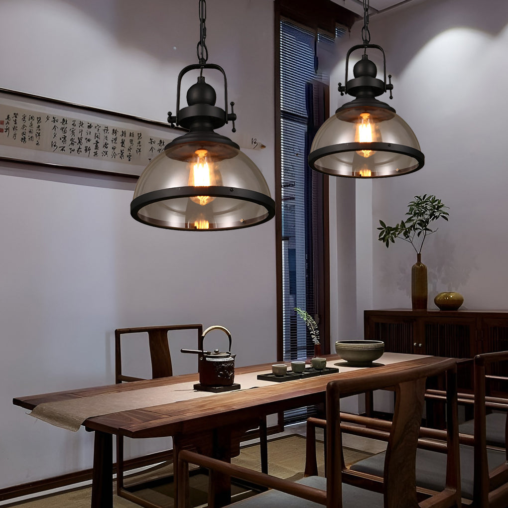 Industrial Retro Pendant Ceiling Light with Antique Glass and Iron Design