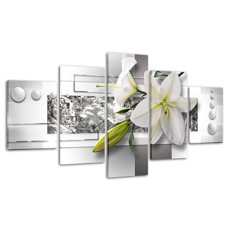Elegant Five-Panel Canvas Art of White Tulips