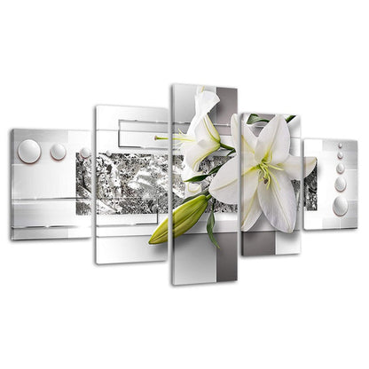 Elegant Five-Panel Canvas Art of White Tulips