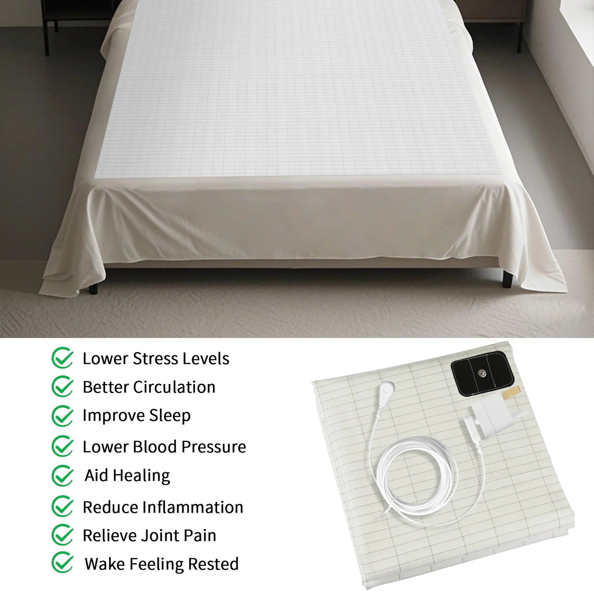 Organic Cotton Grounding Sheet with Silver Fiber and Conductive Cable for Sleep