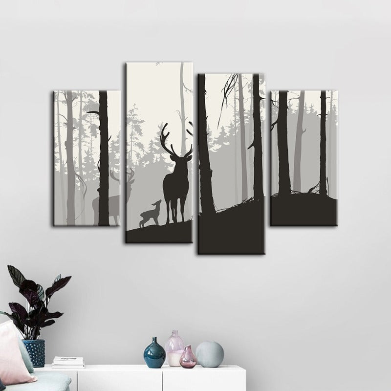 Charming Deer Family Canvas Art Set - 4 Piece Collection