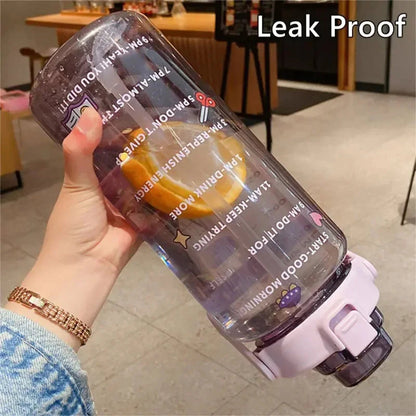 2L BPA-Free Water Bottle with Time Markers & Straw – 68oz Leakproof Hydration Tracker for Gym, Office, Travel