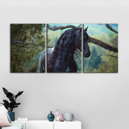 Forest Canvas Art Set of 3 Featuring Black Horse