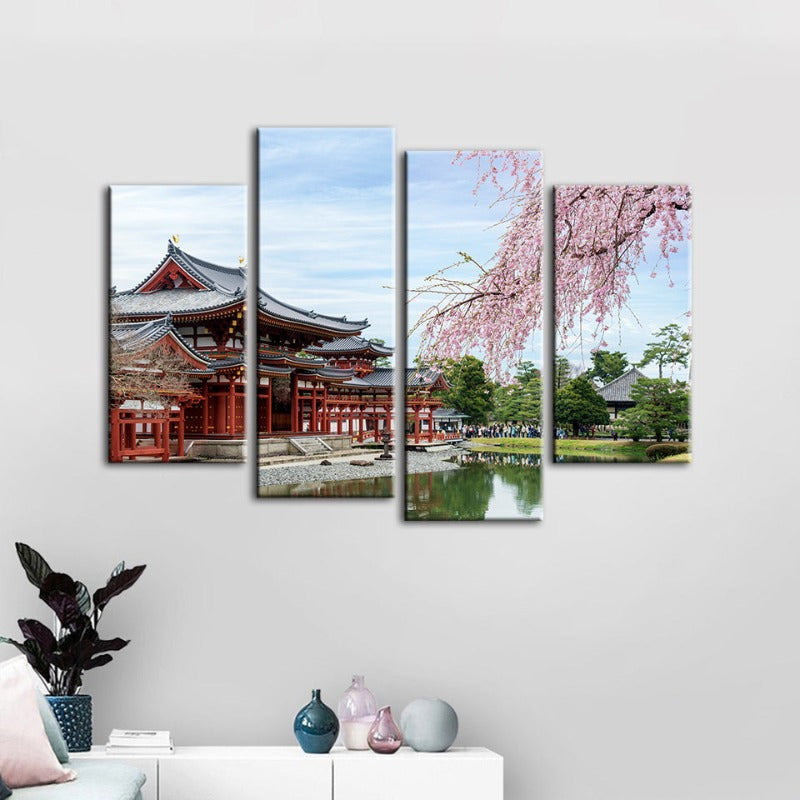 Set of 4 Elegant Sakura Blossom Canvas Art for Your Home