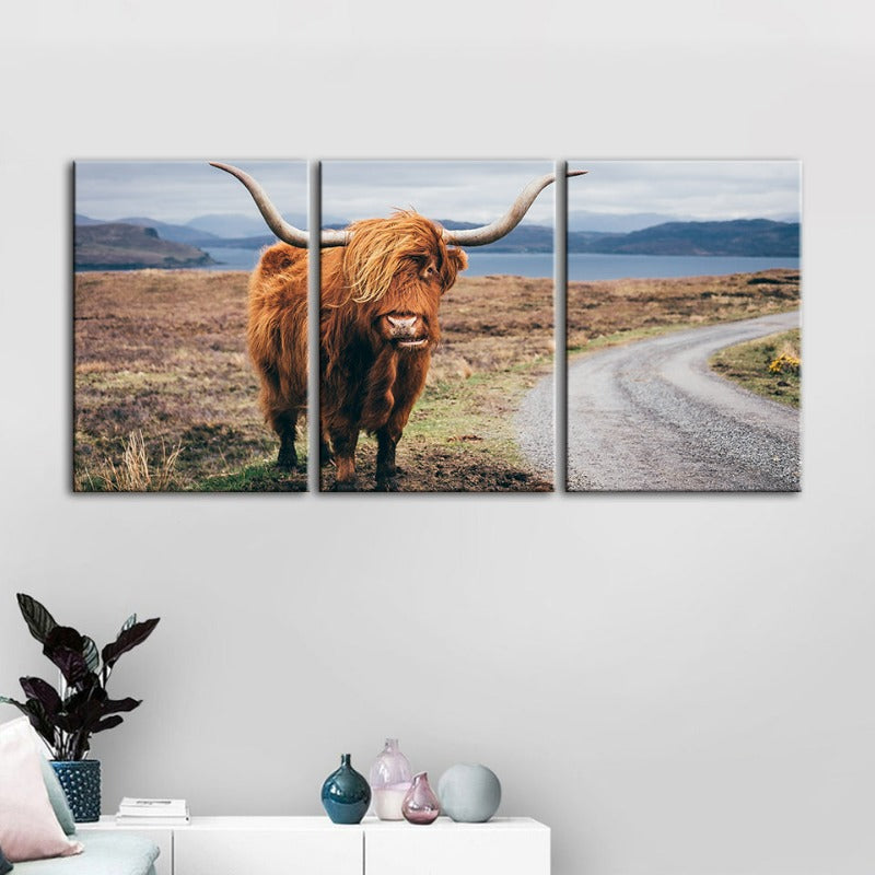 Set of 3 Canvas Wall Art Paintings Featuring Elegant Brown Cows