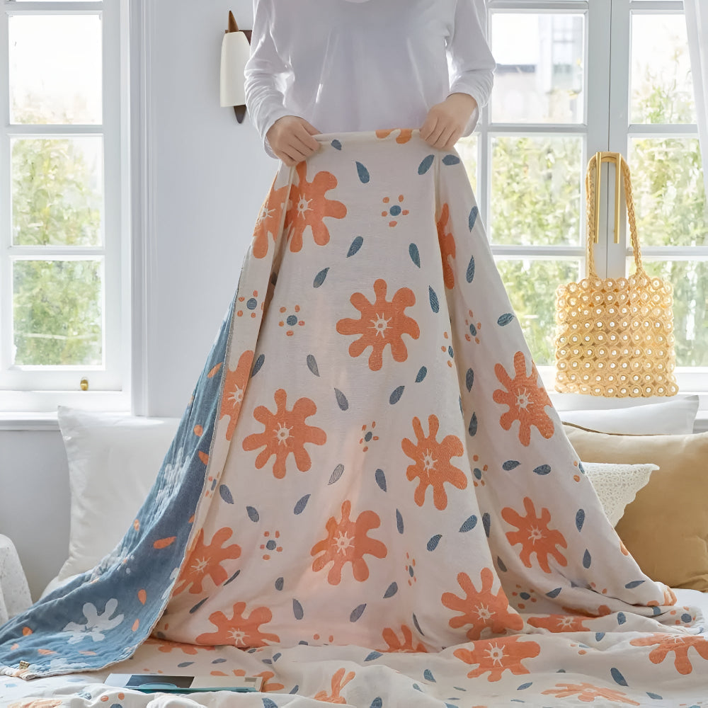 Vibrant Reversible Cotton Throw Blanket for All Seasons