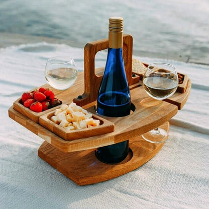 Compact Wooden Picnic Table for Wine and Snacks | Travel-Friendly
