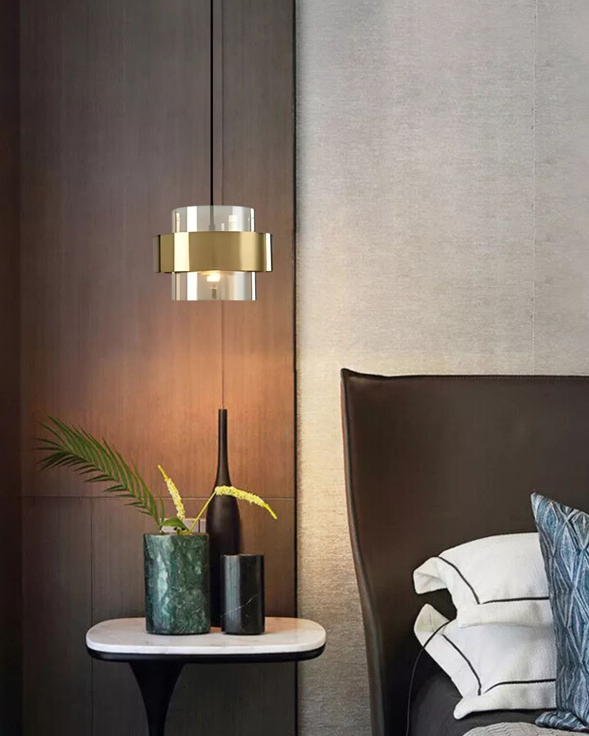 Industrial Edge Pendant Light with Gold Glass Accent