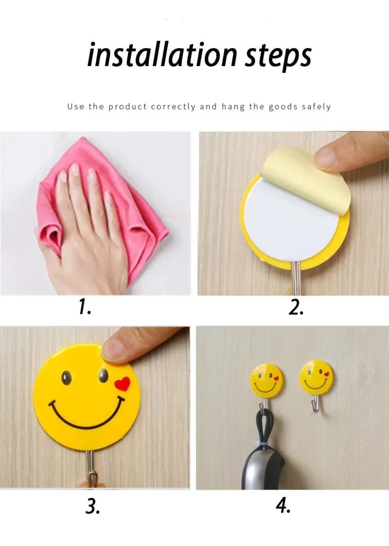 Set of 3 Fun Emoji Wall Hooks - Strong Adhesive Design
