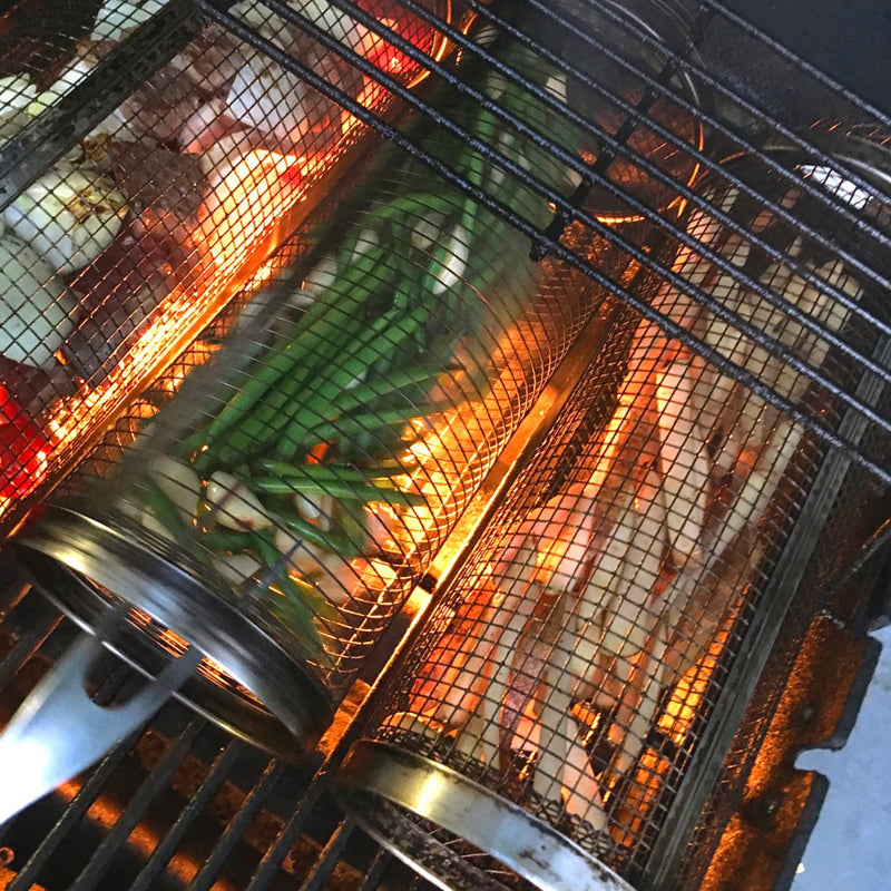 Stainless Steel 360° BBQ Grill Basket | Buy One Get One Free | Even Cooking for Meat, Vegetables & Smoking