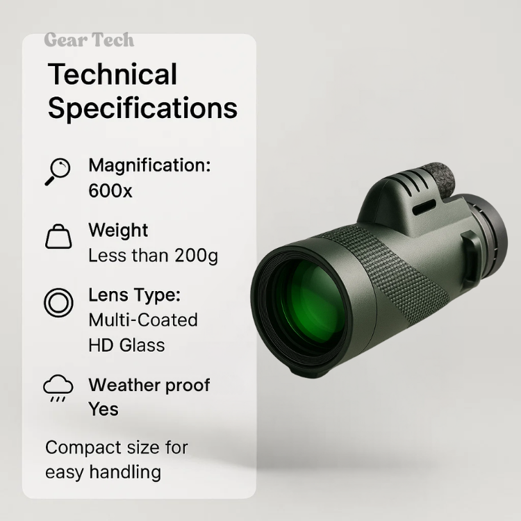 Compact Ultra-Zoom 600x Monocular – Lightweight HD Lens for Hiking, Birdwatching, Sports