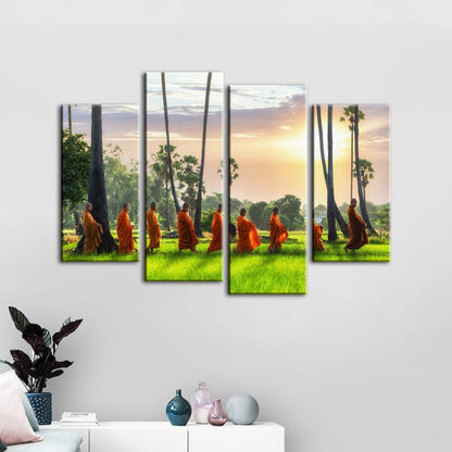 Set of 4 Tranquil Monks - Canvas Artwork for Serenity