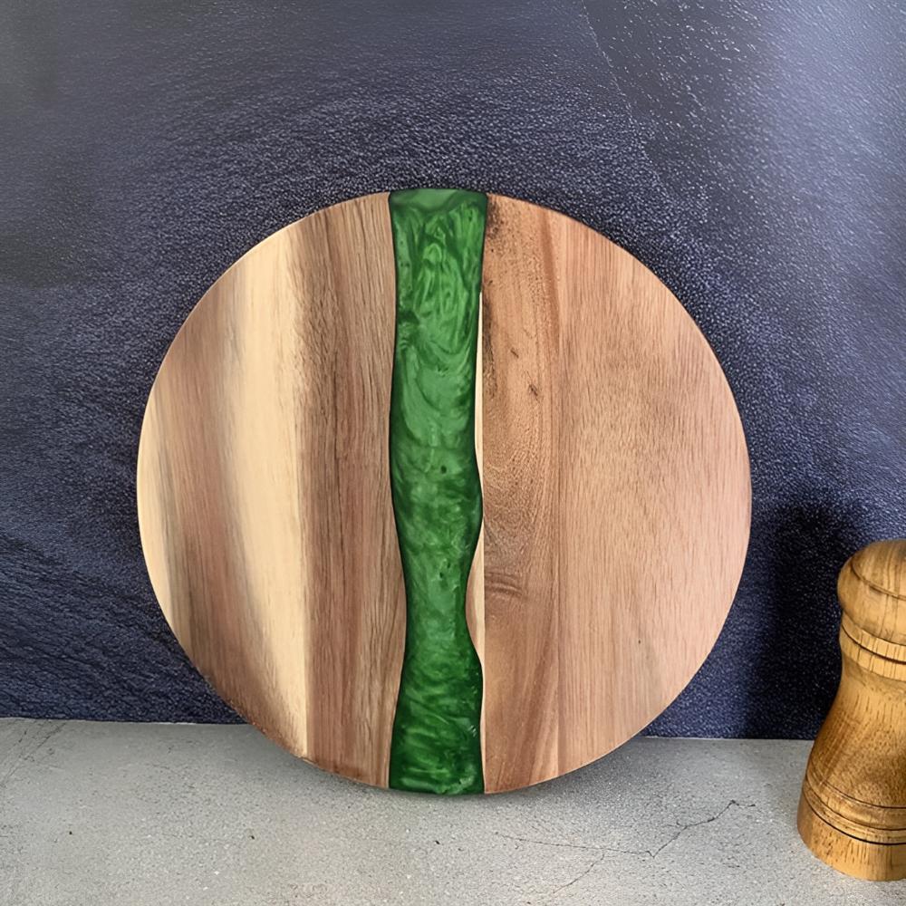 Elegant Acacia Wood Circular Cutting Board with Resin Design