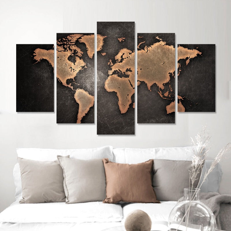5-Piece Rustic World Map Canvas Art - Elevate Your Decor