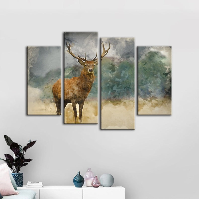 Serene Canvas Artwork Featuring Majestic Deer - 4 Piece Set