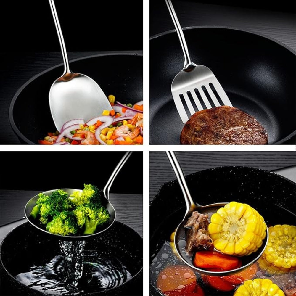 Elegant Steel and Wood Cooking Tool Set | 6-Piece Collection