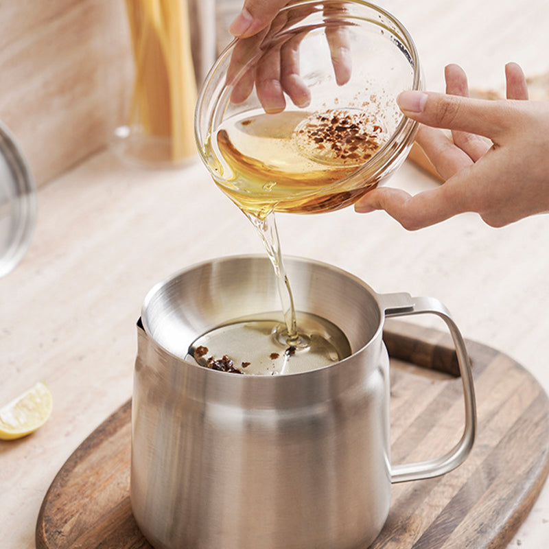 Dual-Function Stainless Steel Oil Strainer Pot