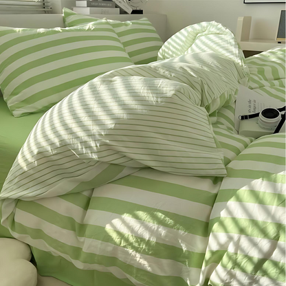 Classic Striped Bedding Set - 4 Piece Duvet Cover and Sheet