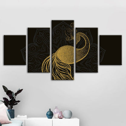 Stunning 5-Piece Peacock Mandala Canvas Artwork