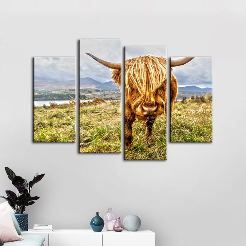 Charming Cow Canvas Art Set – 4 Stunning Pieces for Your Walls