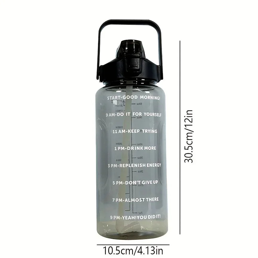 2L BPA-Free Water Bottle with Time Markers & Straw – 68oz Leakproof Hydration Tracker for Gym, Office, Travel