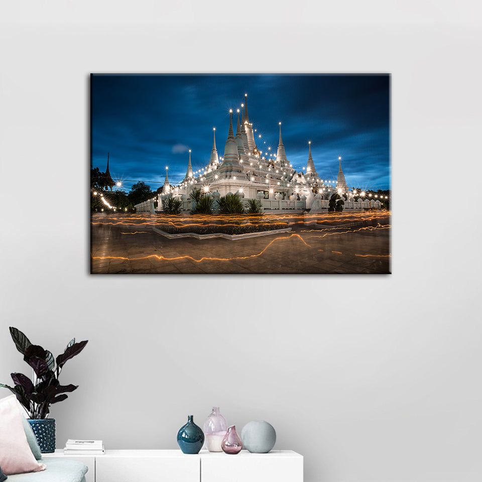 Canvas Wall Art - Serene Temple Scene for Night Décor