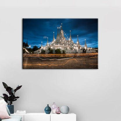 Canvas Wall Art - Serene Temple Scene for Night Décor