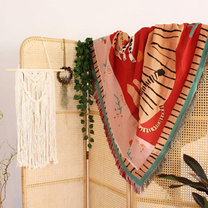 Chic Animal Print Throw Blanket with Stylish Fringe