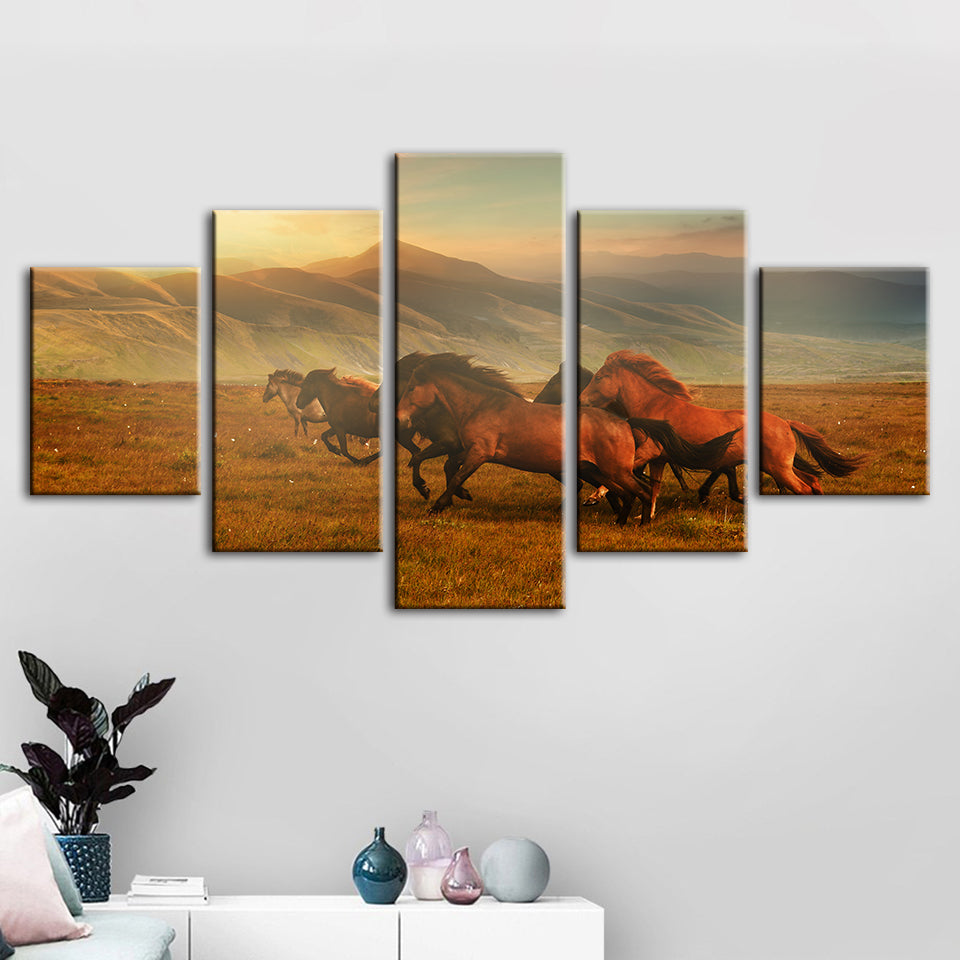Majestic Stallions in Serene Landscape - Canvas Art Set