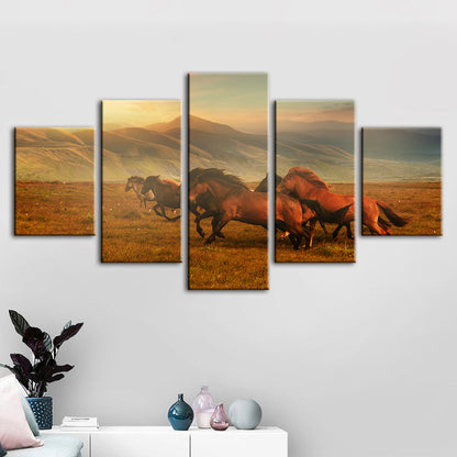 Majestic Stallions in Serene Landscape - Canvas Art Set