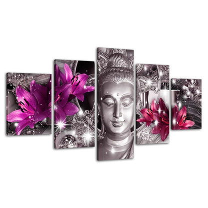 Stunning 5-Piece Canvas Art - Serene Buddha with Floral Touch