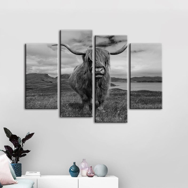 Stunning 4-Piece Black and White Cow Canvas Art Set