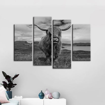 Stunning 4-Piece Black and White Cow Canvas Art Set