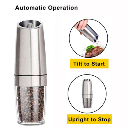 Electric Gravity-Operated Salt and Pepper Mill with Automatic Function