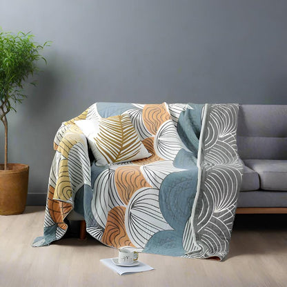 Chic Wave-Design Cotton Throw Blanket