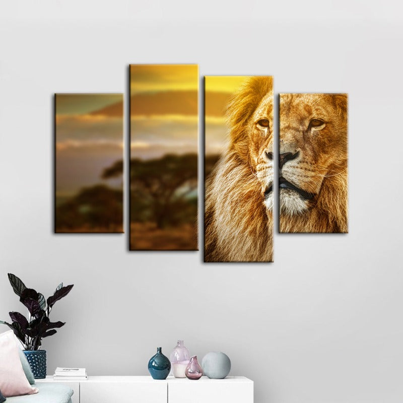 Majestic Lion Canvas Art Set - 4 Piece Collection
